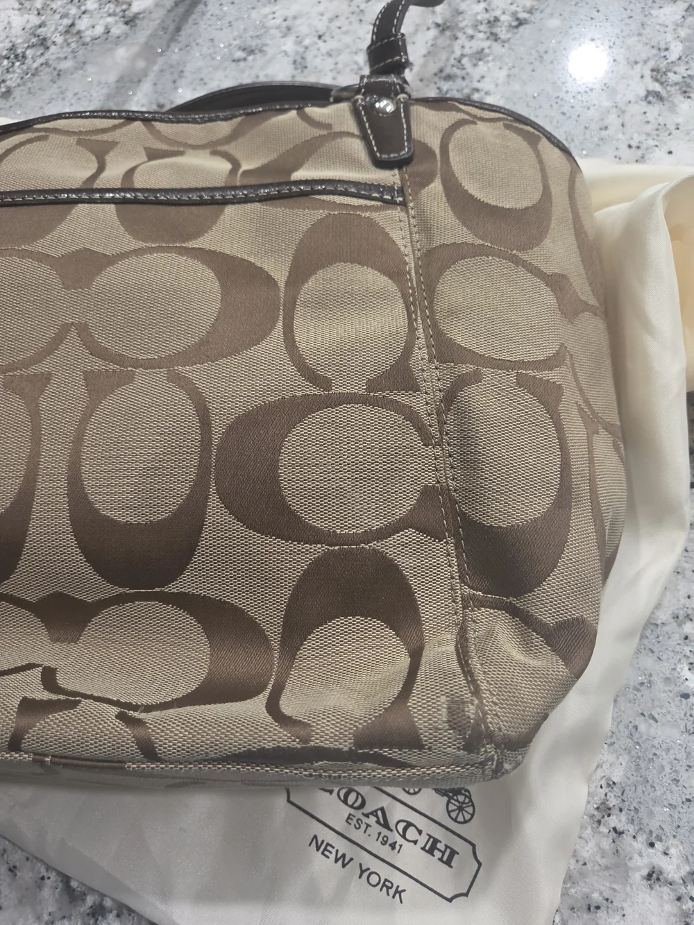 Coach Signature Canvas Tan Shoulder Bag - Picture 5 of 7